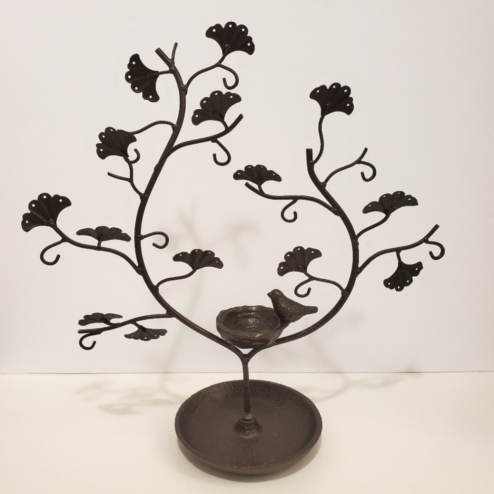 Wrought Iron Jewelry Tree, with Nest and Bird